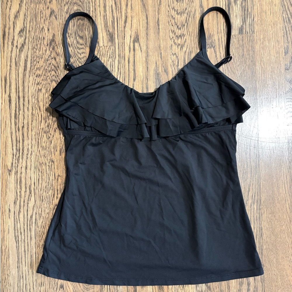 Kenneth Cole Black Ruffle Tankini Top, Medium